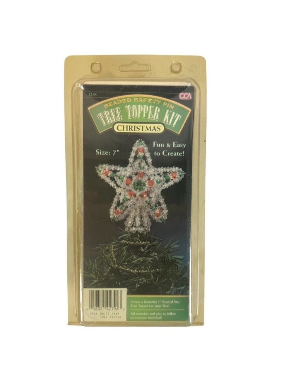 Vintage CCA Beaded Safety Pin Tree Topper Kit 7" Christmas NEW